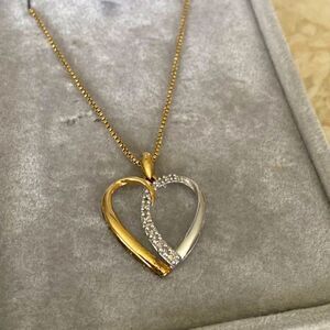 10K Yellow & White Gold Diamond Heart Pendant 24” 10K Yellow Gold Fancy Chain